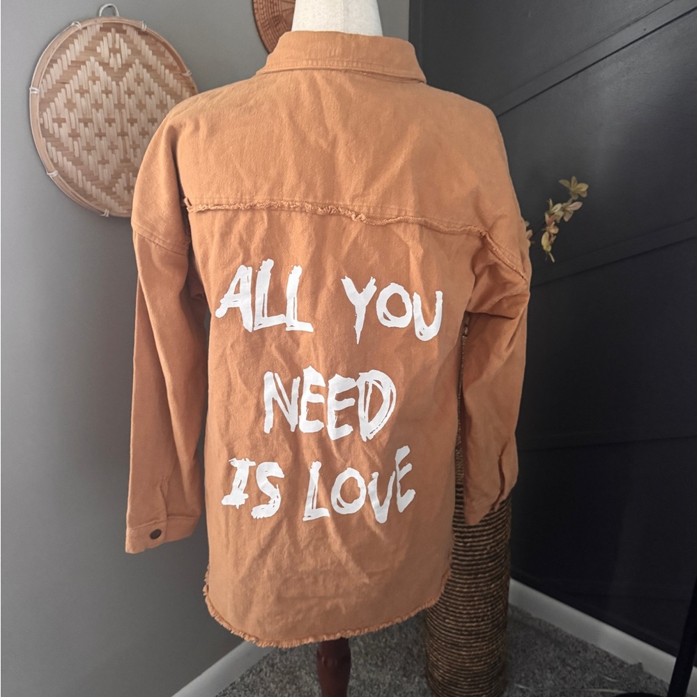 Kori Women's Utility Jacket in camel. Artsy, graphic, boho, statement, festival - Picture 2 of 10